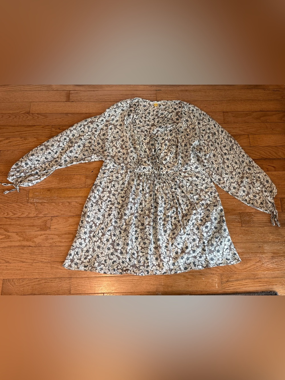leifsdottir Cream and brown Floral  Tunic SZ 6 Boho Hipster